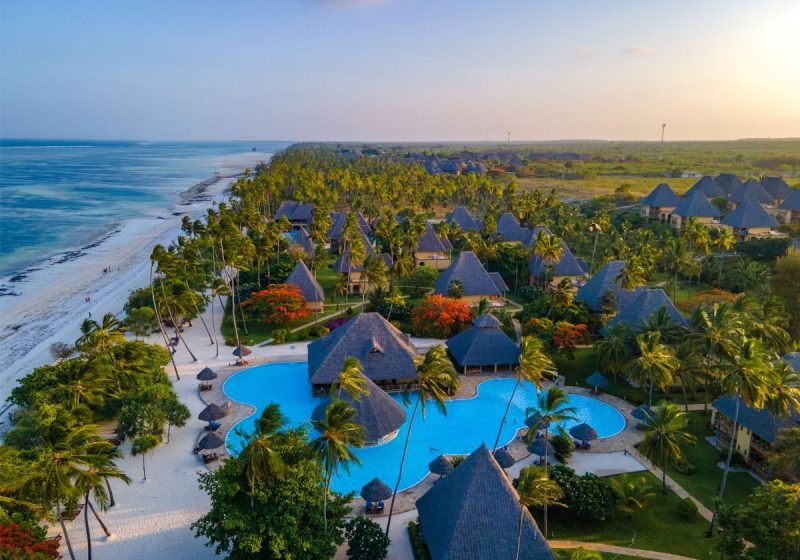 Zanzibar beach resort from the air